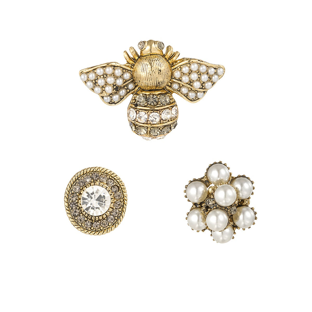 Trio de broches Busy Bee - Couleur or blanc